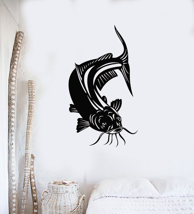 Виниловая наклейка на стену Клуб любителей рыбалки сома Наклейки для магазина рыболовных снастей (g2159)