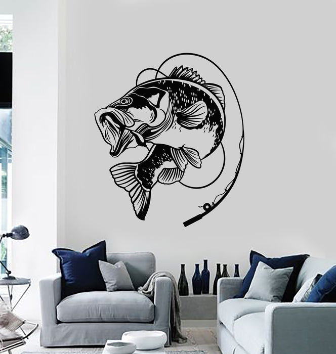 Vinyl Wall Decal Fishing Fish Caught Hobby Tackle Rod Stickers Mural (g2182)