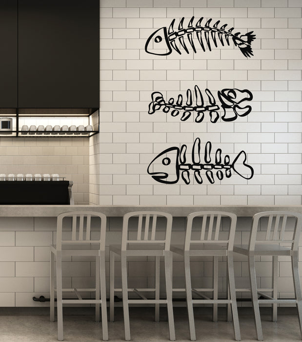 Vinyl Wall Decal Fish Skeleton Bones Seafood Sea Restaurant Stickers Mural (g2814)