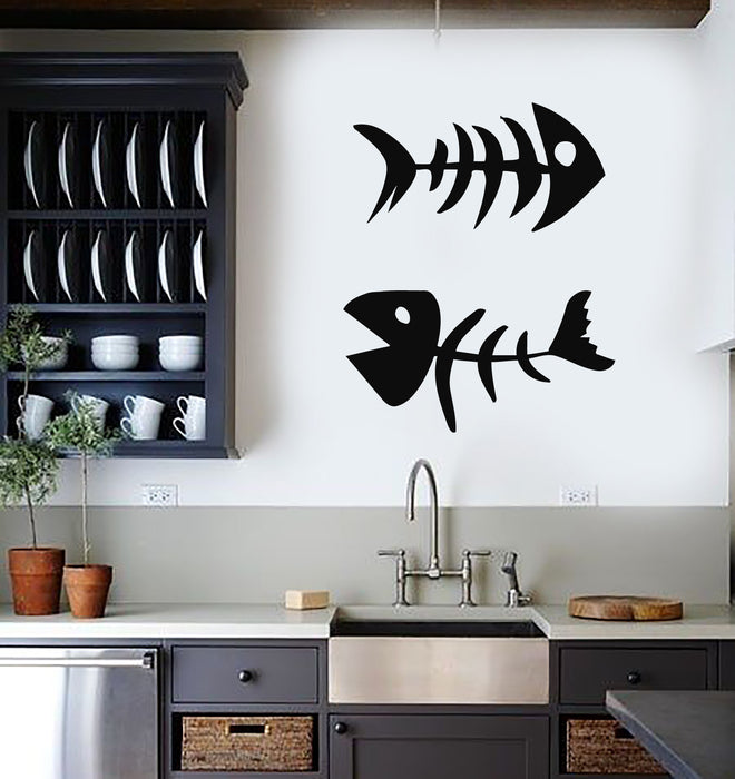 Vinyl Wall Decal Two Fish Bones Seafood Restaurant Decor Stickers Mural (g2815)