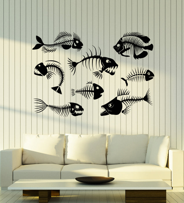 Vinyl Wall Decal Fish Bones Skeleton Restaurant Cafe Fishing Stickers Mural (g5832)