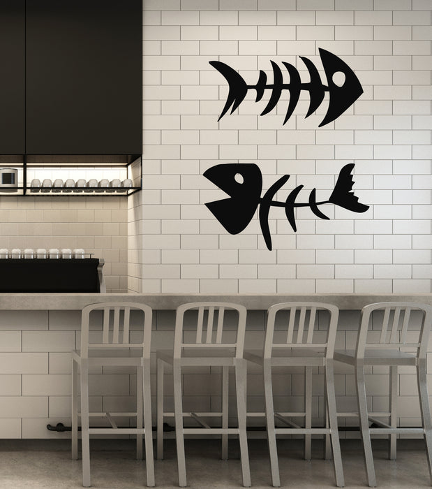Vinyl Wall Decal Two Fish Bones Seafood Restaurant Decor Stickers Mural (g2815)