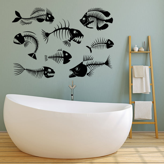 Vinyl Wall Decal Fish Bones Skeleton Restaurant Cafe Fishing Stickers Mural (g5832)