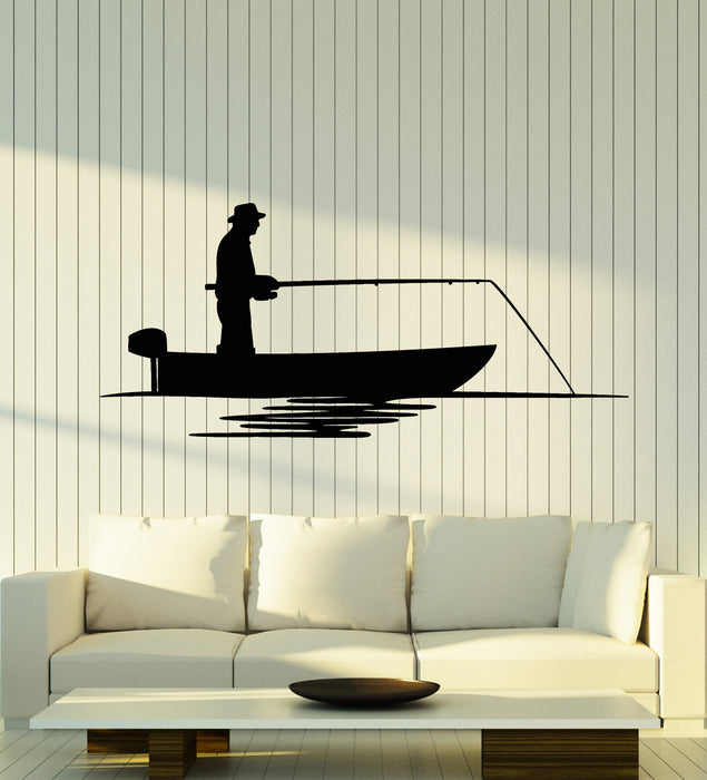 Vinyl Wall Decal Fisher Caught Fish Sport Hobby Fisherman Shell Stickers Mural (g4870)