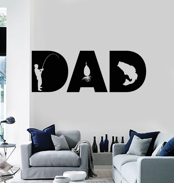 Виниловая наклейка на стену Папа Фишер Удочка Сом Рыбак Декор Наклейки Фреска (g7125)