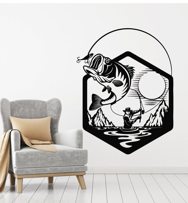 Виниловая наклейка на стену рыболовное хобби удочка сом большая рыба рыбак наклейки настенная роспись (g7263)