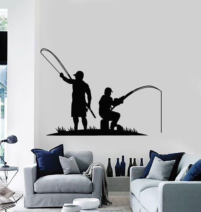 Vinyl Wall Decal Fishing Logo Store Catch Fish Fishing Rod Stickers Mural  (g7667)