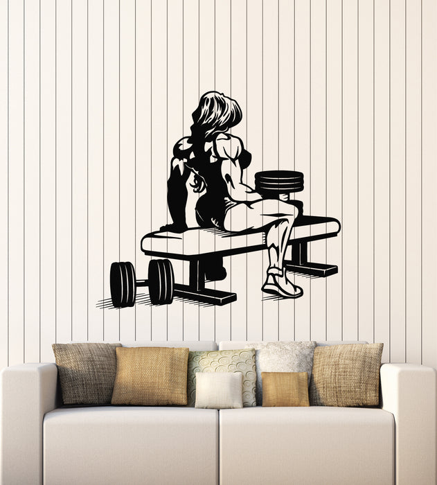 Vinyl Wall Decal Iron Sports Girl Dumbbells Gym Fitness Stickers Mural (g4871)