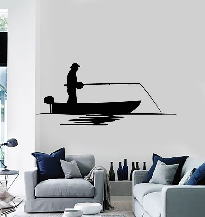 Vinyl Wall Decal Fisher Caught Fish Sport Hobby Fisherman Shell Stickers Mural (g4870)