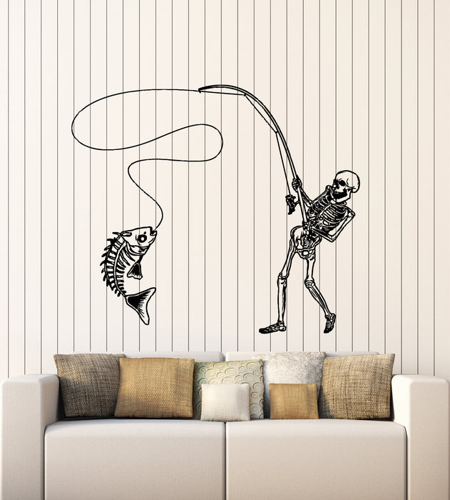 Vinyl Wall Decal Fish Catch Fisher Skeleton Skull Bones Decor Stickers Mural (g6055)