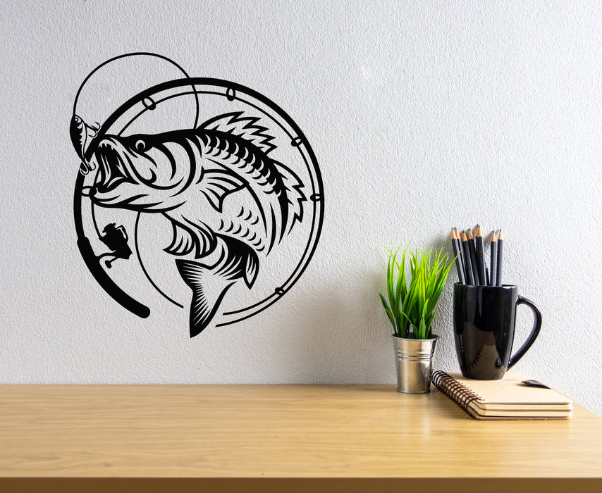 Autocollant mural en vinyle Canne à pêche Pêcheur Poisson Sport Hobby Tackle Autocollants Mural (g6560)