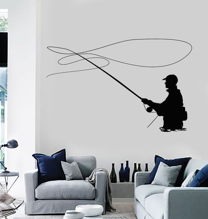 Vinyl Wall Decal Fishing Rod Fisherman Catch Fish Hobby Stickers Mural (g5058)