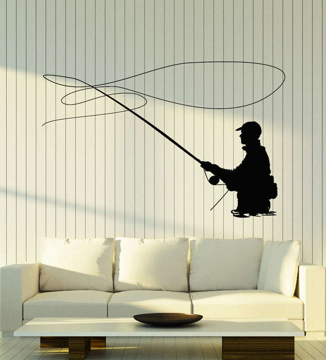 Vinyl Wall Decal Fishing Rod Fisherman Catch Fish Hobby Stickers Mural (g5058)