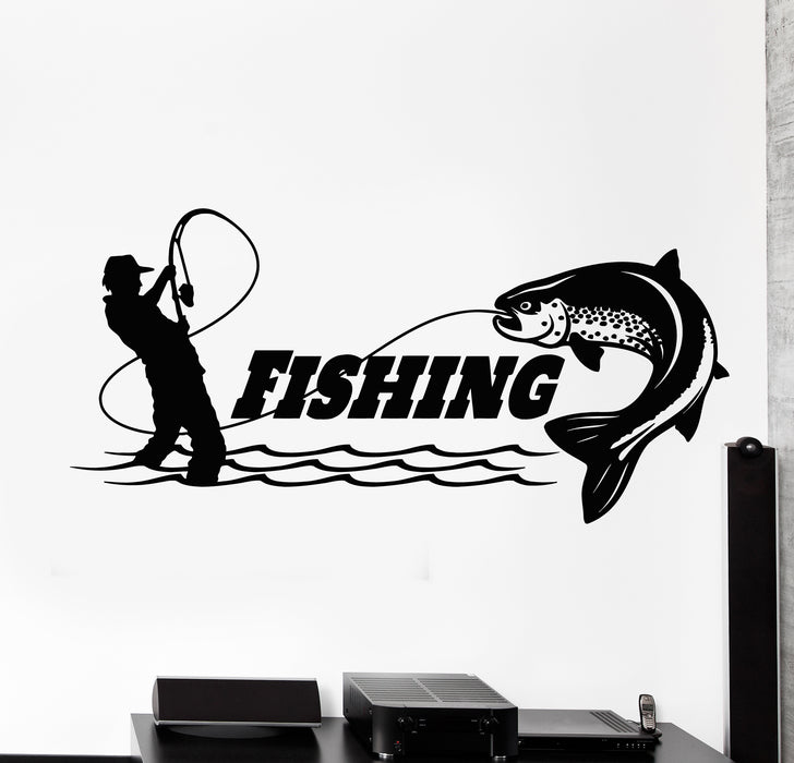 Vinyl Wall Decal Fishing Club Catch Fish Rod Fisherman Store