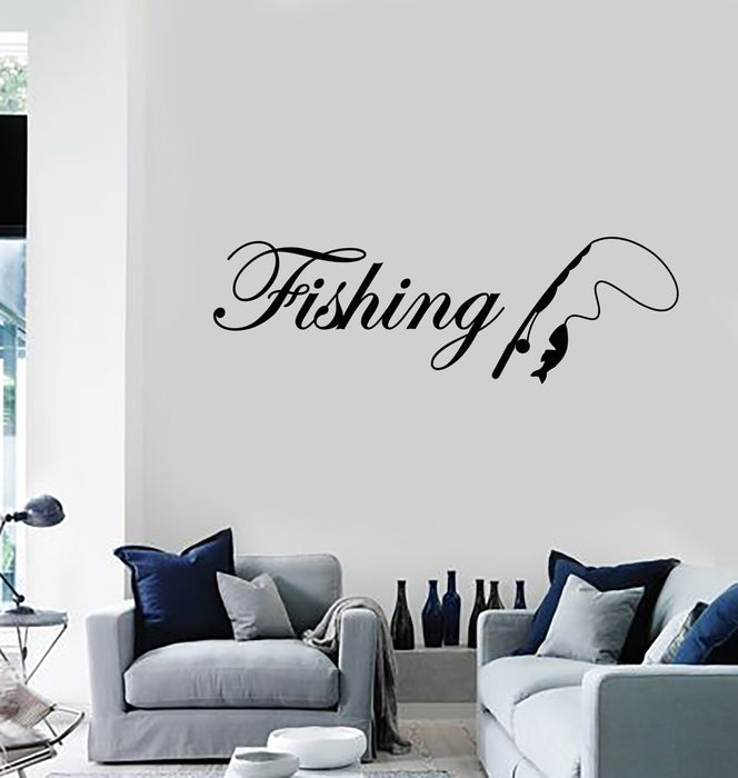 Vinyl Wall Decal Fishing Word Fish Fisher Sport Hobby Stickers Mural (g262)