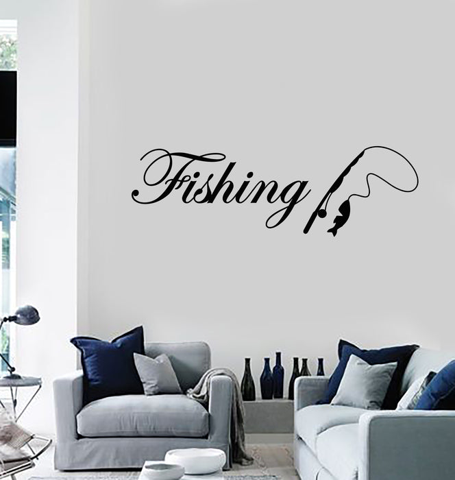 Autocollant mural en vinyle Mot de pêche Poisson Pêcheur Sport Hobby Autocollants Mural (g262)