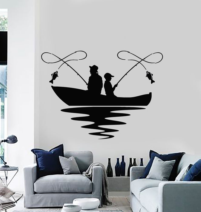 Vinyl Wall Decal Fishing Lake Boat Hobby Fish Club Relax Stickers Mural (g1196)