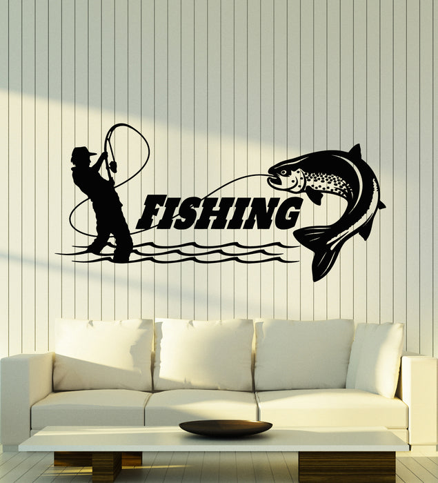 Vinyl Wall Decal Fishing Club Catch Fish Rod Fisherman Store Stickers Mural (g2569)