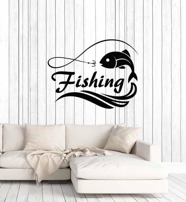 Vinyl Wall Decal Fishing Fish Hobby Wave Fisherman Interior Decor Stickers Mural (ig5809)