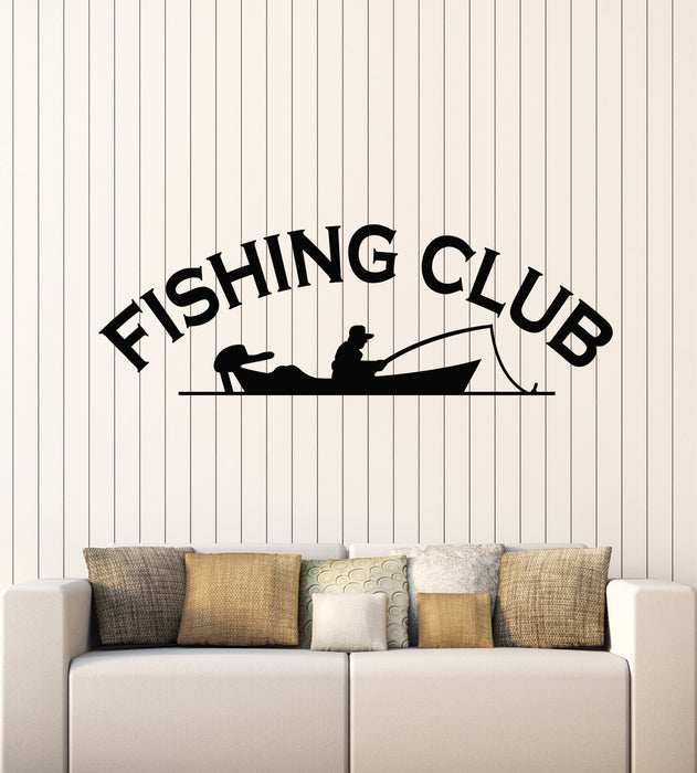 Vinyl Wall Decal Fishing Boat Fishing Club Fisherman Hobby Stickers Mural (g4001)
