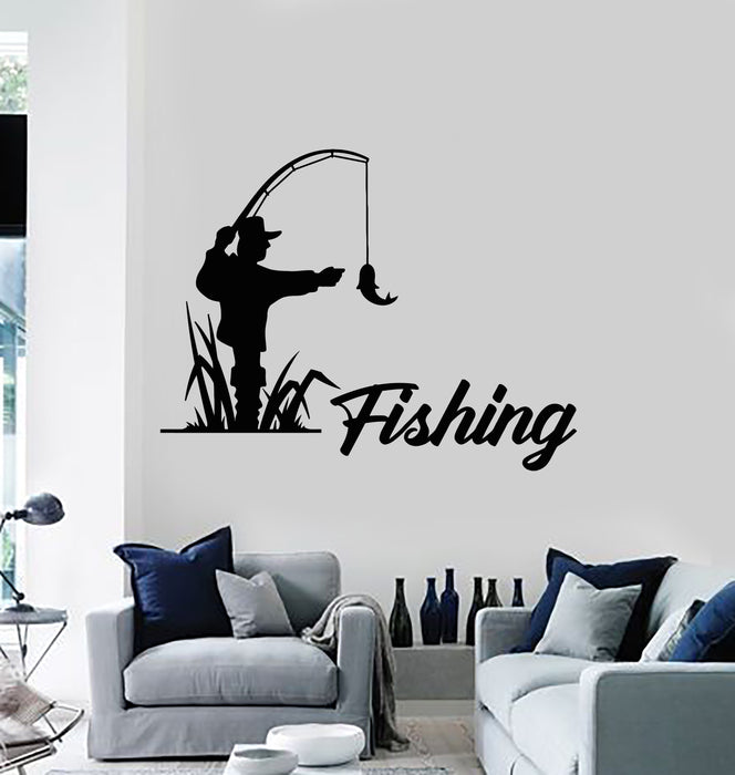 Vinyl Wall Decal Fishing Boat Fishing Hunting Store Fisherman Catch Fish Stickers Mural (g4002)