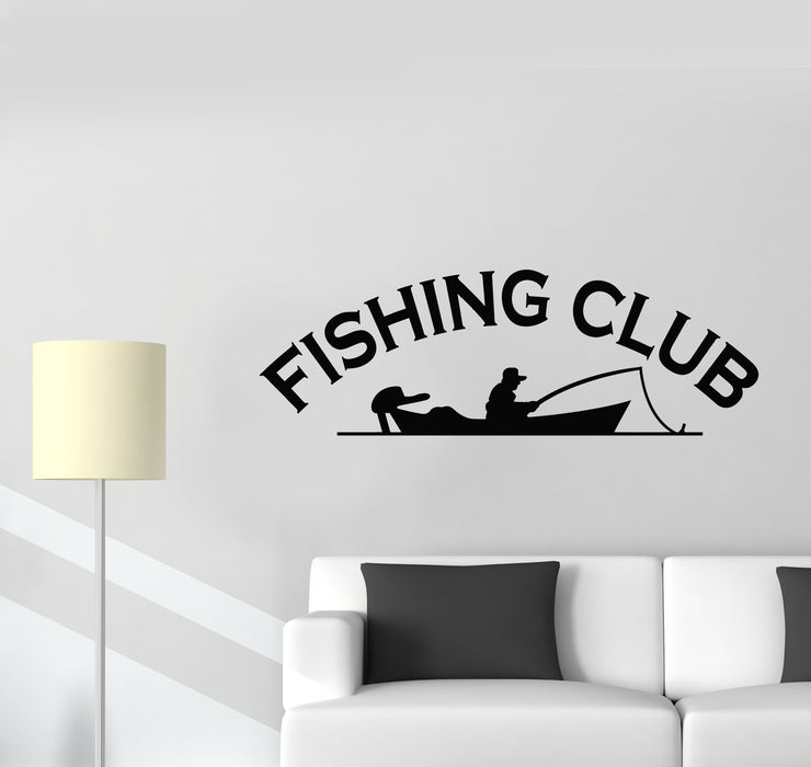 Vinyl Wall Decal Fishing Boat Fishing Club Fisherman Hobby Stickers Mural (g4001)