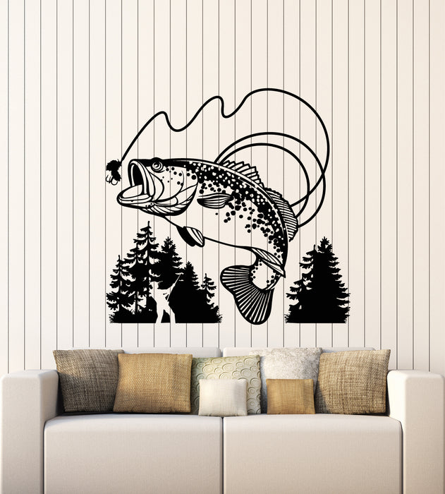 Виниловые наклейки на стену рыболовный клуб рыба хобби человек декор елка наклейки фреска (g3161)