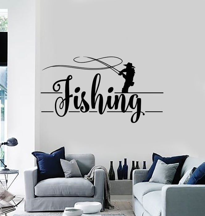 Vinyl Wall Decal Fishing Hobby Club Fisher Catfish Fish Rod  Stickers Mural (g3613)