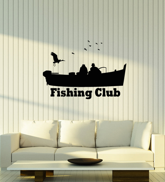 Vinyl Wall Decal Fishing Club Lake Boat Hobby Relax Fish Stickers Mural (g3707)