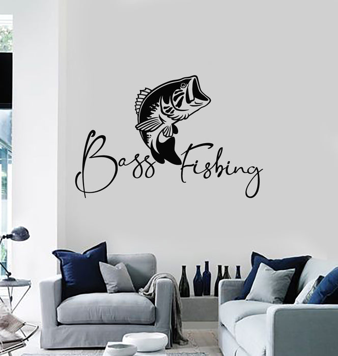 Vinyl Wall Decal Words Sea Bass Fishing Fish & Hunt Hobby Stickers Mural (g3813)
