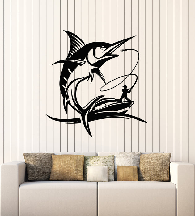 Vinyl Wall Decal Fishing Club Hobby Lake Boat Rod Fisher Sport Stickers Mural (g4934)