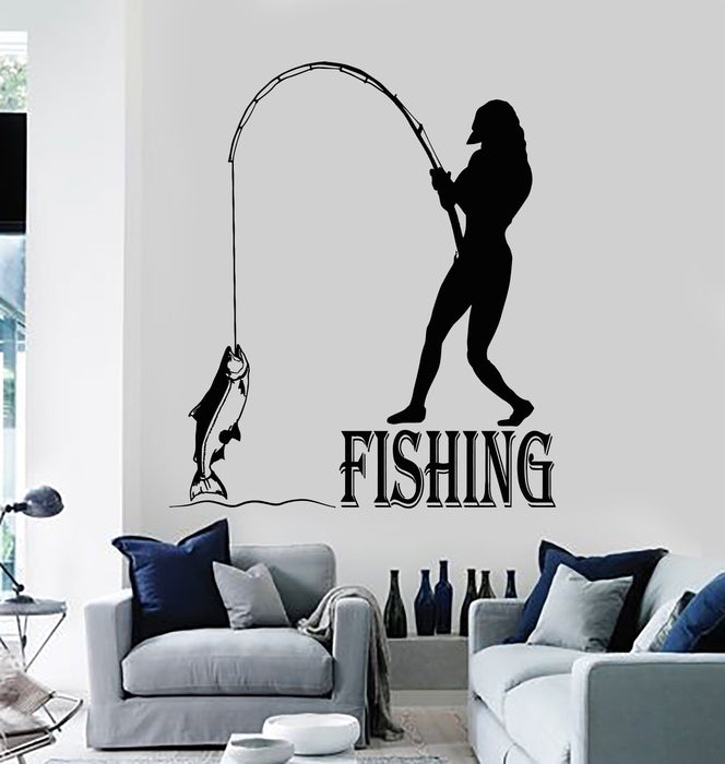 Vinyl Wall Decal Fisher Fish Sport Hobby Tackle Rod Fisherman Stickers Mural (g4971)