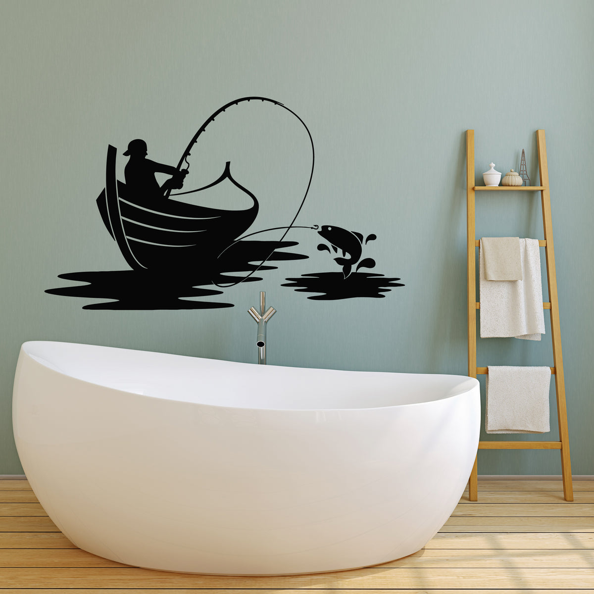 Vinyl Wall Decal Catch Fish Rod Fishing Hobby Fisher Man Stickers Mura ...