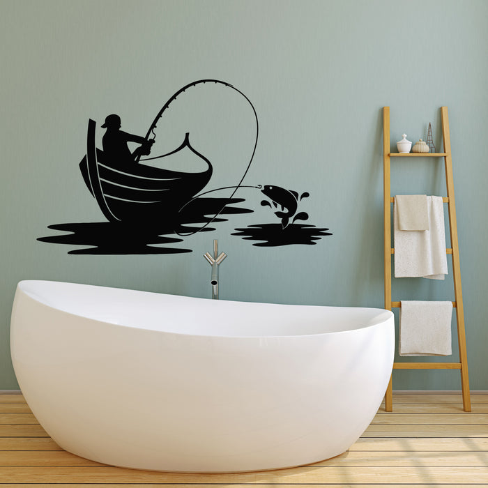 Vinyl Wall Decal Catch Fish Rod Fishing Hobby Fisher Man Stickers Mural (g5038)