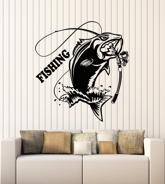 Vinyl Wall Decal Fishing Club Garage Hobby Fish Fishing Rod Lake Boat Ocean (g5717)