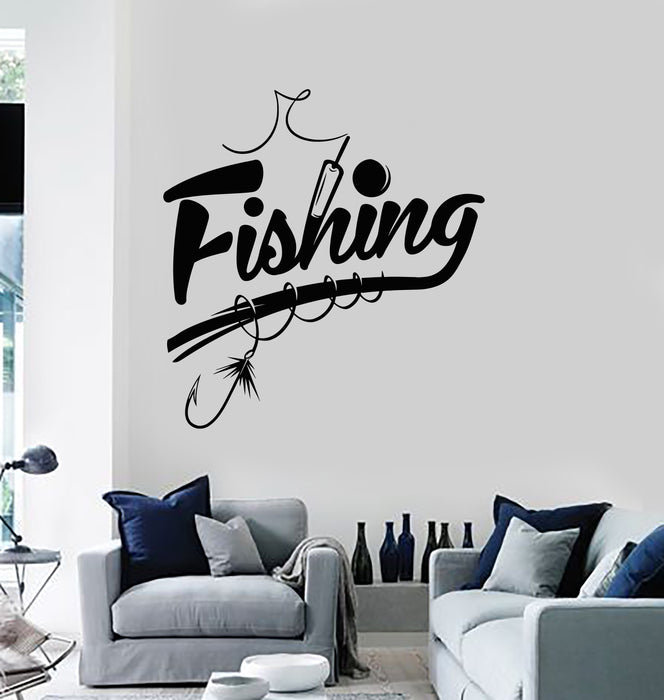 Autocollant mural en vinyle Canne à pêche Poisson Hobby Pêche Pêcheur Décor Autocollants Mural (g7080)