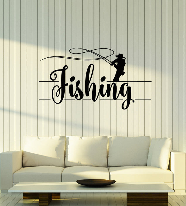 Vinyl Wall Decal Fishing Hobby Club Fisher Catfish Fish Rod  Stickers Mural (g3613)