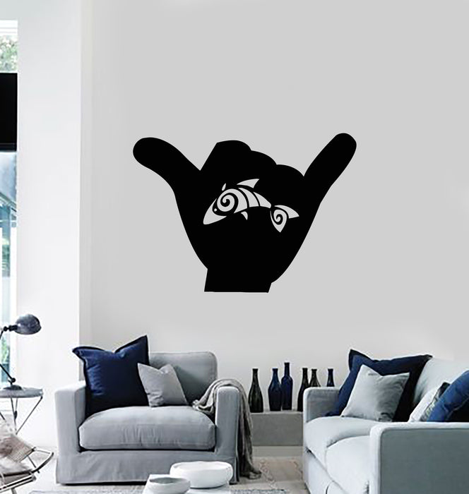 Vinyl Wall Decal Finger Fish Store Shark Sea Animal Hand Stickers Mural (g3614)