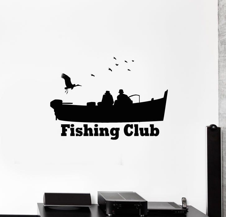 Vinyl Wall Decal Fishing Club Lake Boat Hobby Relax Fish Stickers Mural (g3707)