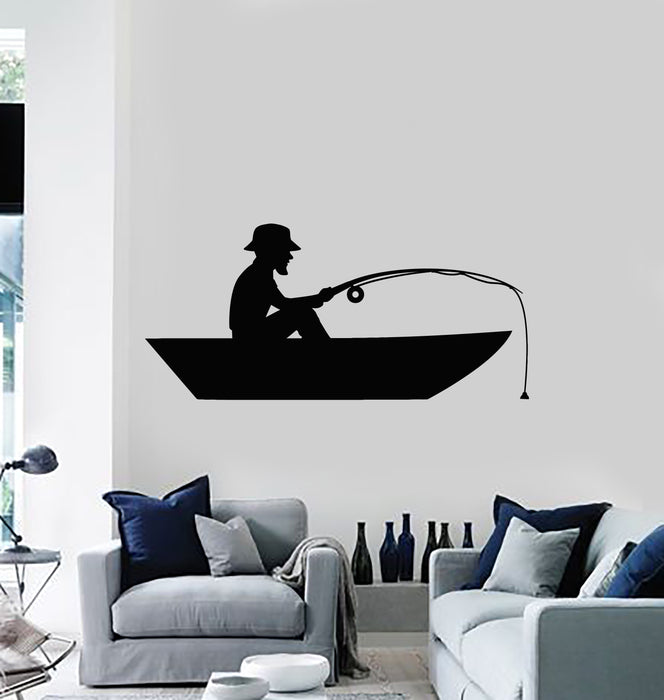 Vinyl Wall Decal Fisherman Fishing Rod Boat Catch Fish Hobby Stickers —  Wallstickers4you