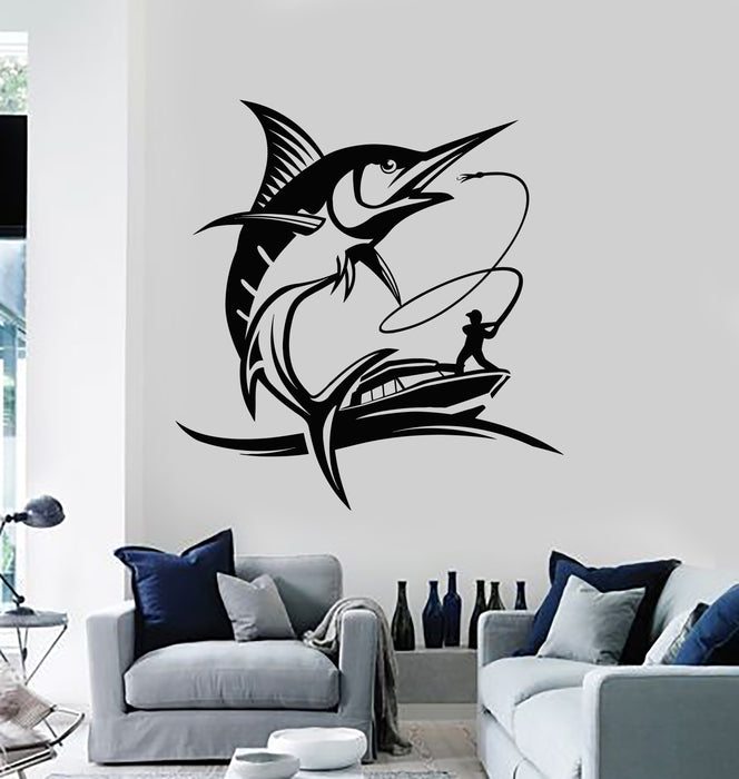 Vinyl Wall Decal Fishing Club Hobby Lake Boat Rod Fisher Sport Stickers Mural (g4934)
