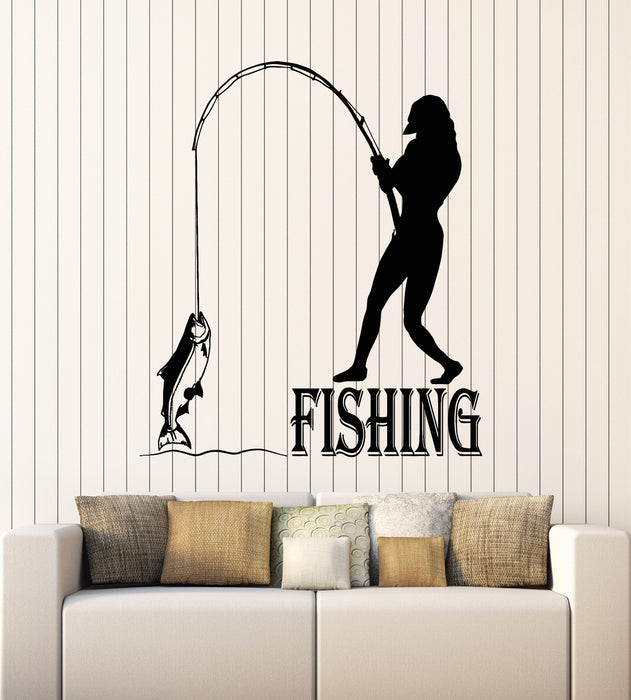 Vinyl Wall Decal Fisher Fish Sport Hobby Tackle Rod Fisherman Stickers Mural (g4971)