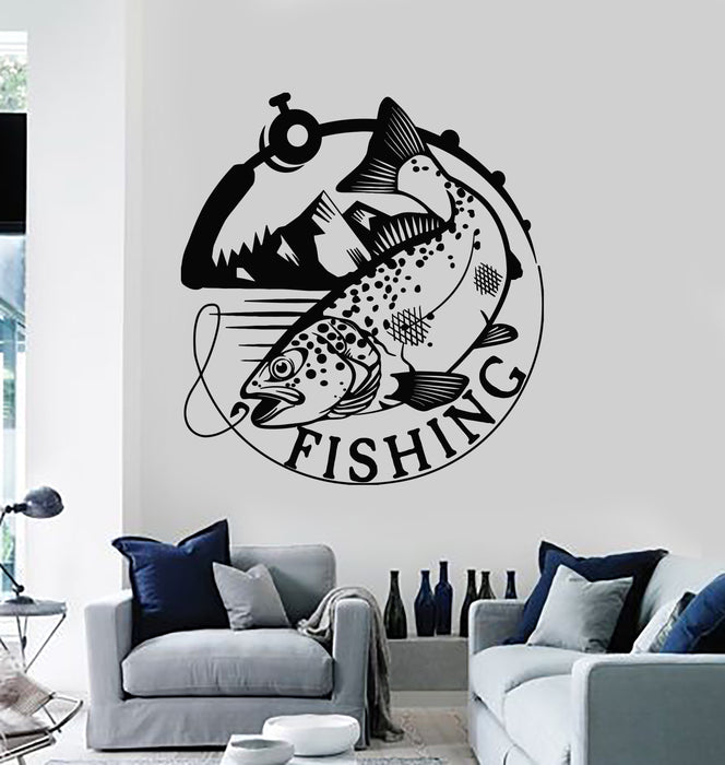 Vinyl Wall Decal Fishing Club Lake Boat Relax Fish Hobby Stickers