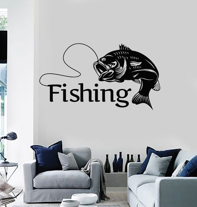 Виниловая наклейка на стену Catch Big Fish Удочка для рыбалки Хобби Fisher Store Наклейки Mural (g5079)