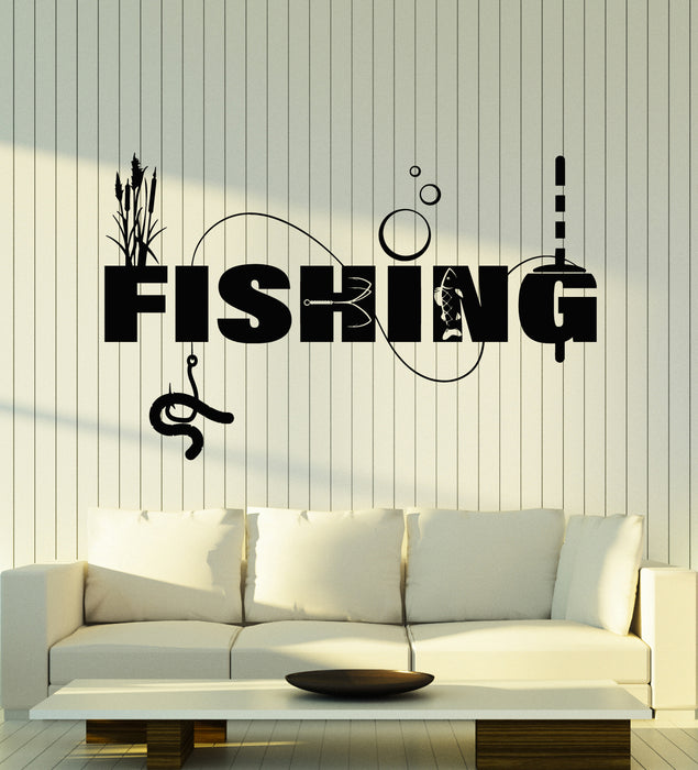 Vinyl Wall Decal Fisherman Fishing Rod Boat Catch Fish Hobby