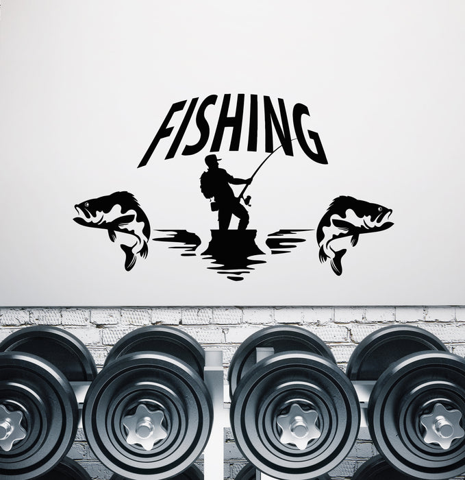 Vinyl Wall Decal Fish Hobby Fishing Pole Hunting Store Decor
