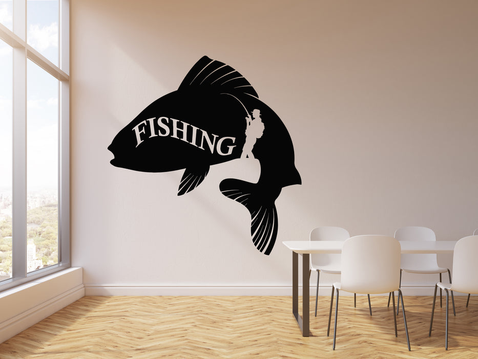 Vinyl Wall Decal Fishing Hunting Wild Fisher Big Fish Silhouette Stickers Mural (g8456)