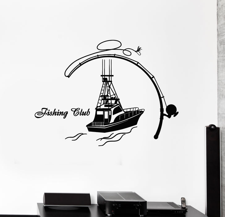 Vinyl Wall Decal Fishing Club Fisher Hunter Fisherman Sea Boat Sticker —  Wallstickers4you