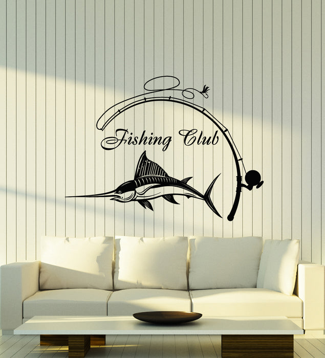 Vinyl Wall Decal Fishing Club Marine Ocean Sea Fish Rod Fish Hobby Stickers Mural (g3988)