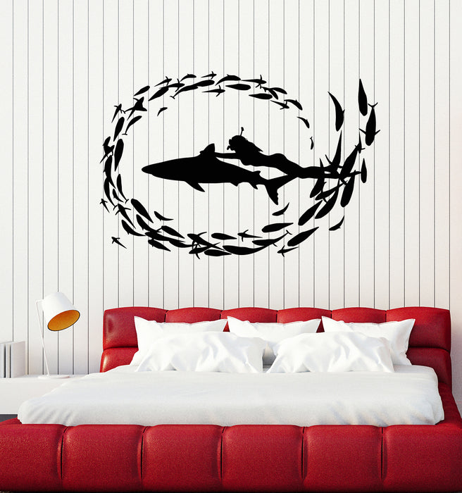 Vinyl Wall Decal Nautical Sea Animal Shark Scuba Girl Fish Patterns Stickers Mural (g4009)